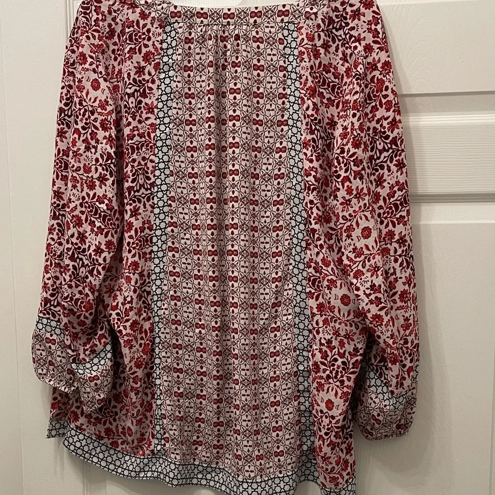 NYDJ Red Floral Print Boho Blouse - Picture 7 of 7
